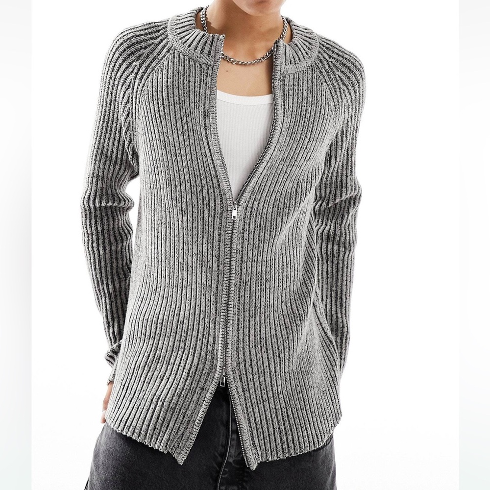 Reclaimed Vintage Ribbed knit zip up sweater